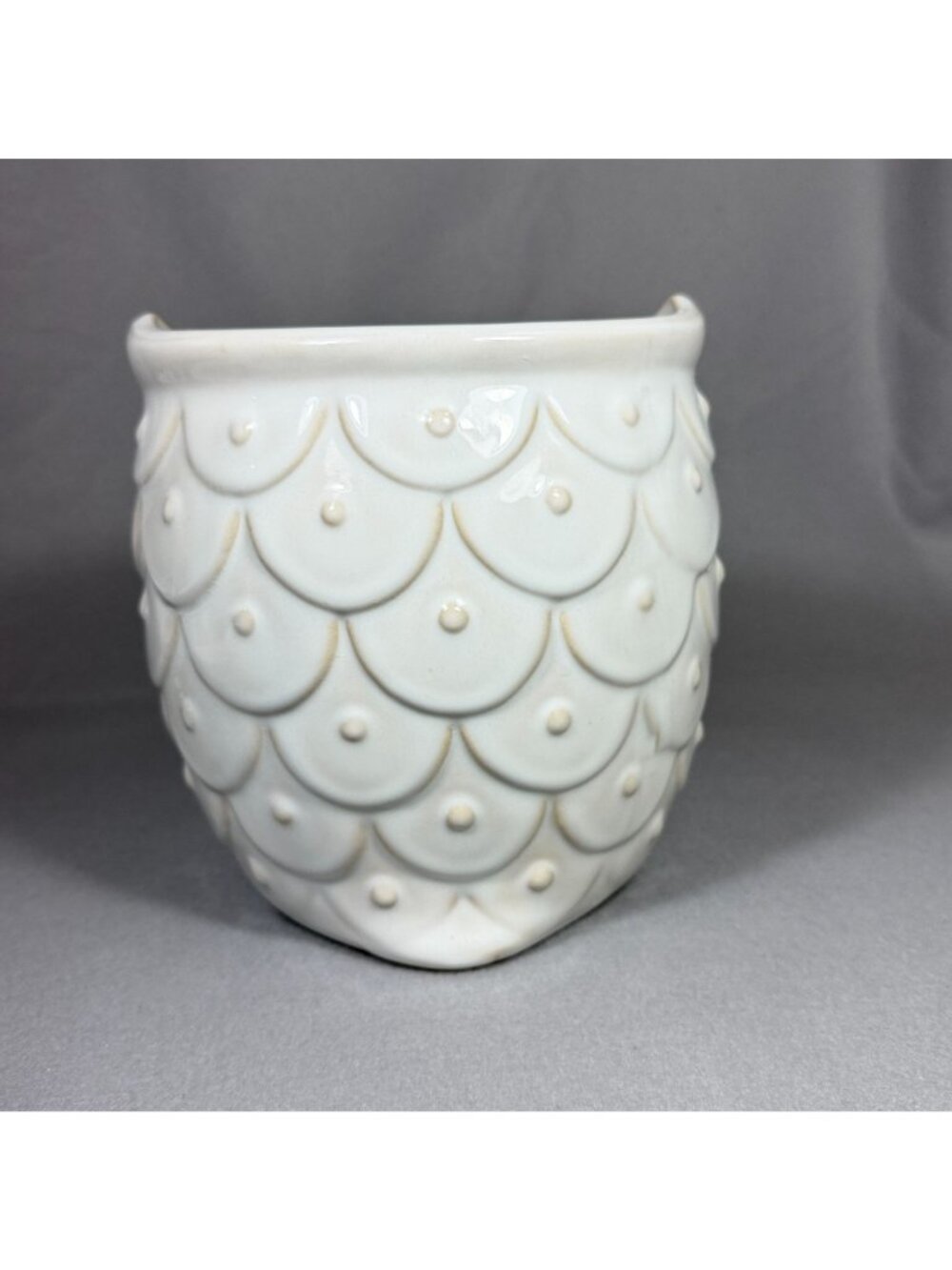White Ceramic Owl Utensil Holder Crock Embossed Boho Farmhouse Kitchen Decor - Picture 6 of 16